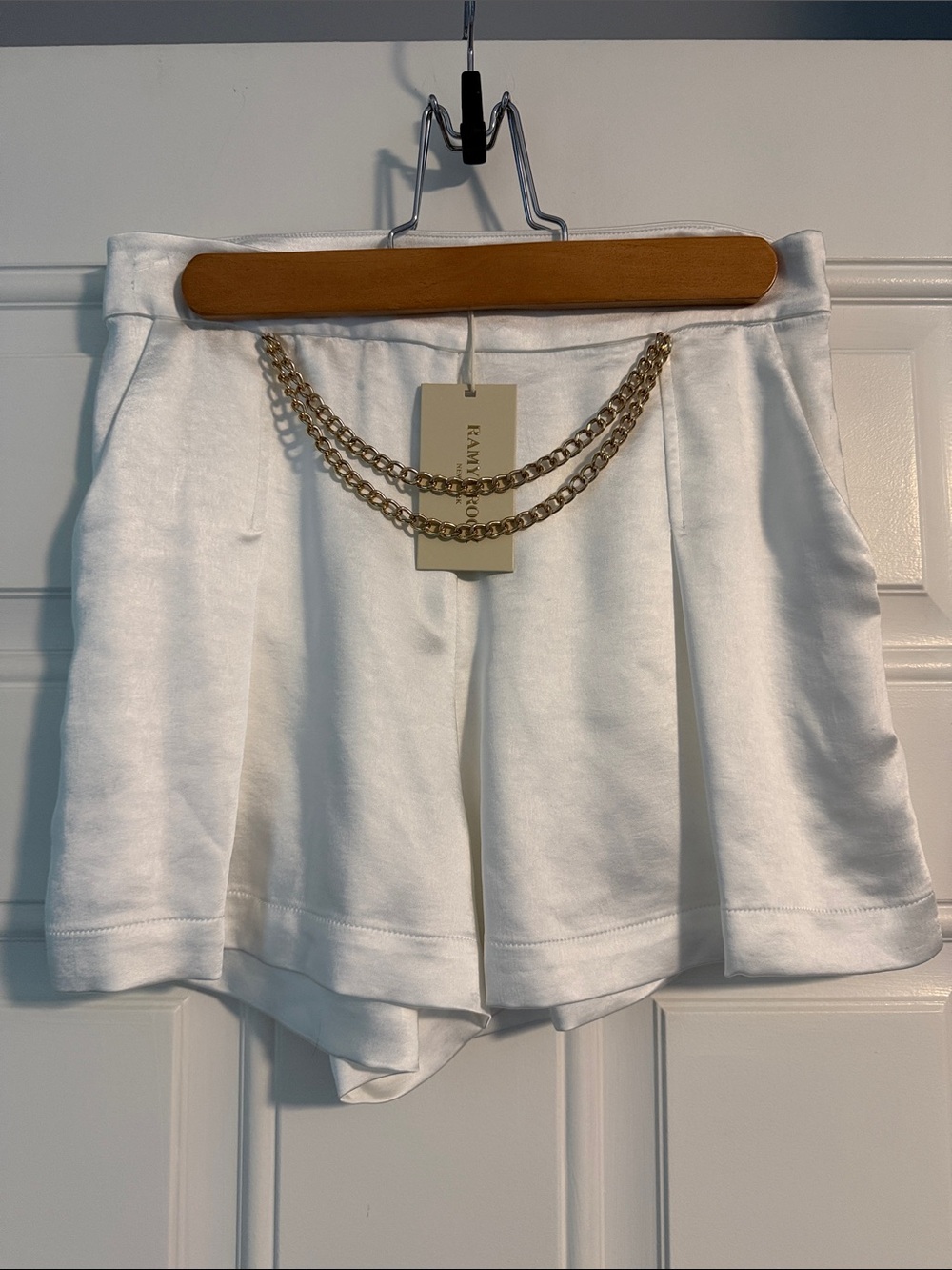Ramy Brook Ivory Shorts with Gold Chain Waist